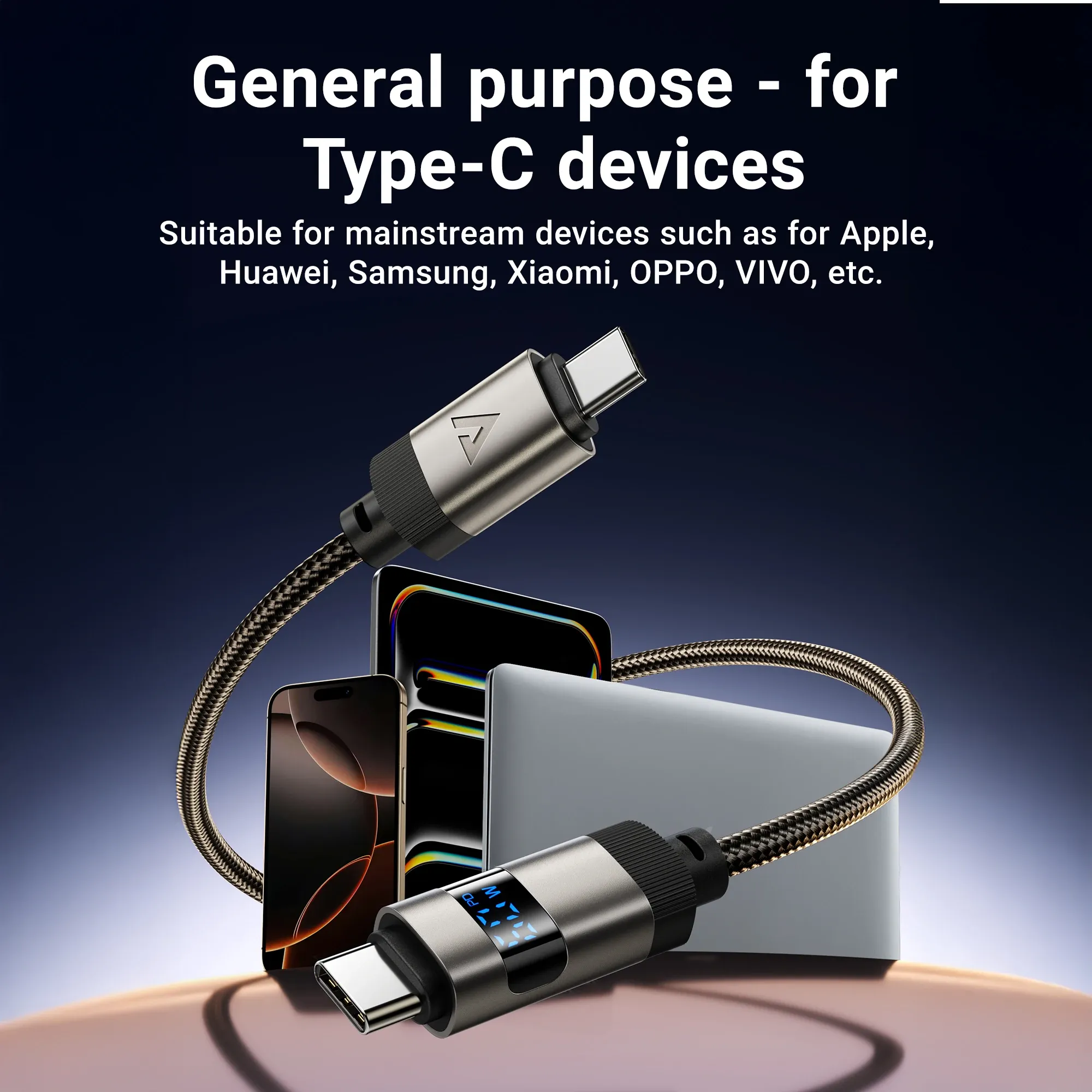 ACEFAST 60W USB-C Braided Charging Cable with LED Display