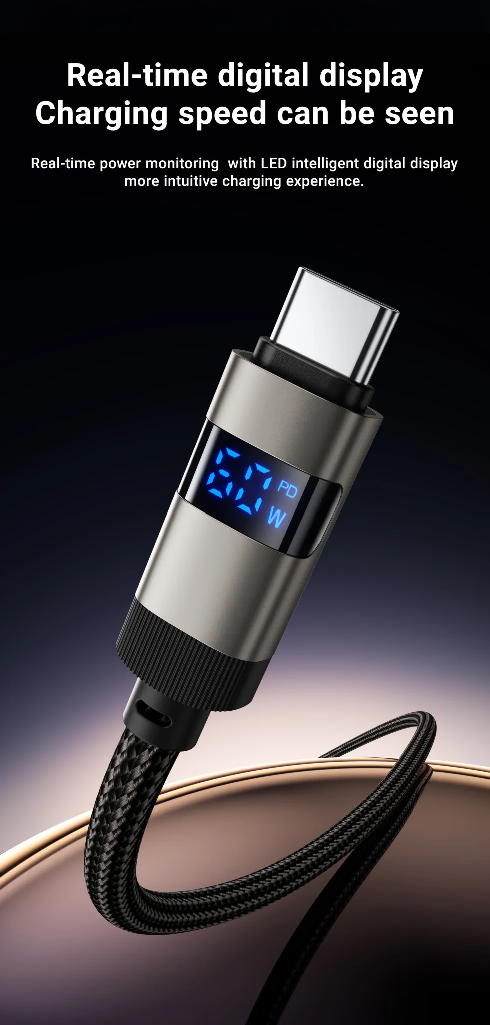 ACEFAST 60W USB-C Braided Charging Cable with LED Display