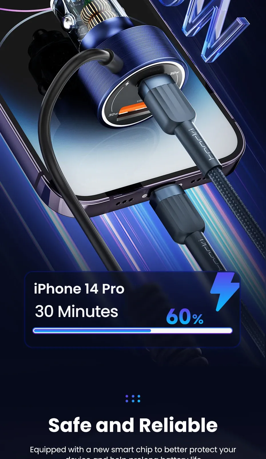 Toocki 60W USB Car Charger with Type-C Cable