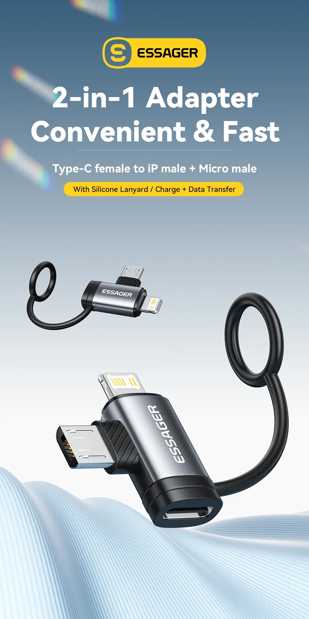 Essager Dual-Port Lightning and USB-C Audio Adapter