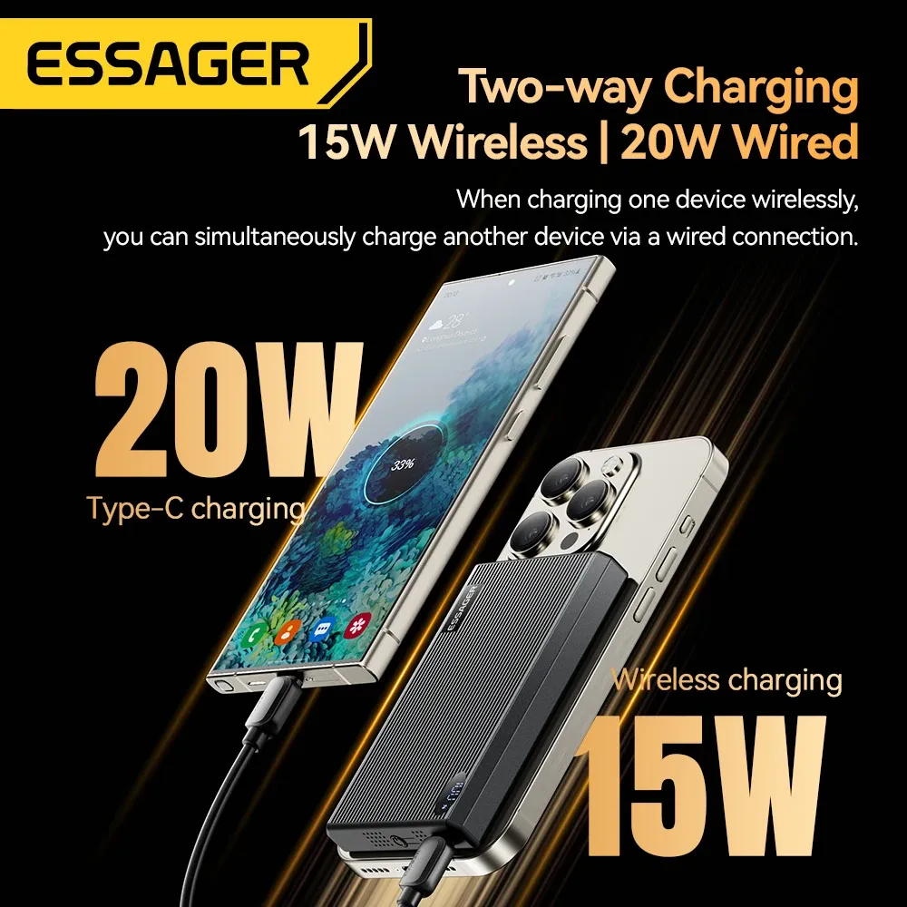 Essager Slim Magnetic 20W Wireless Power Bank 10000mAh