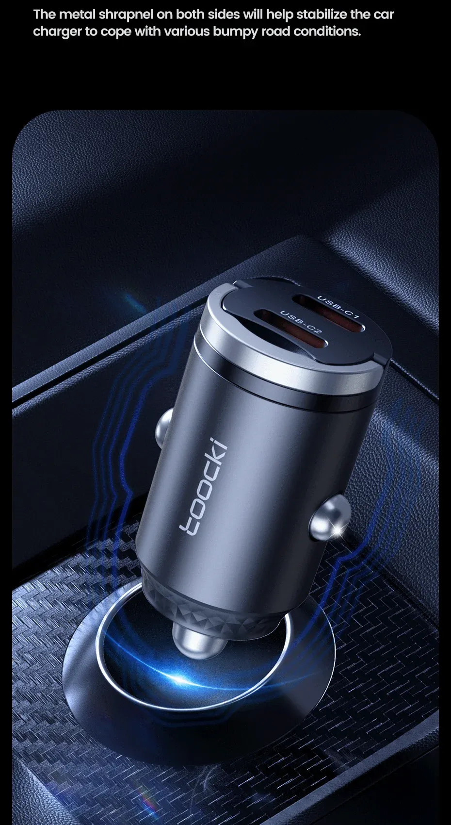 Toocki 45W Dual-Port USB-C Pull-Ring Car Charger