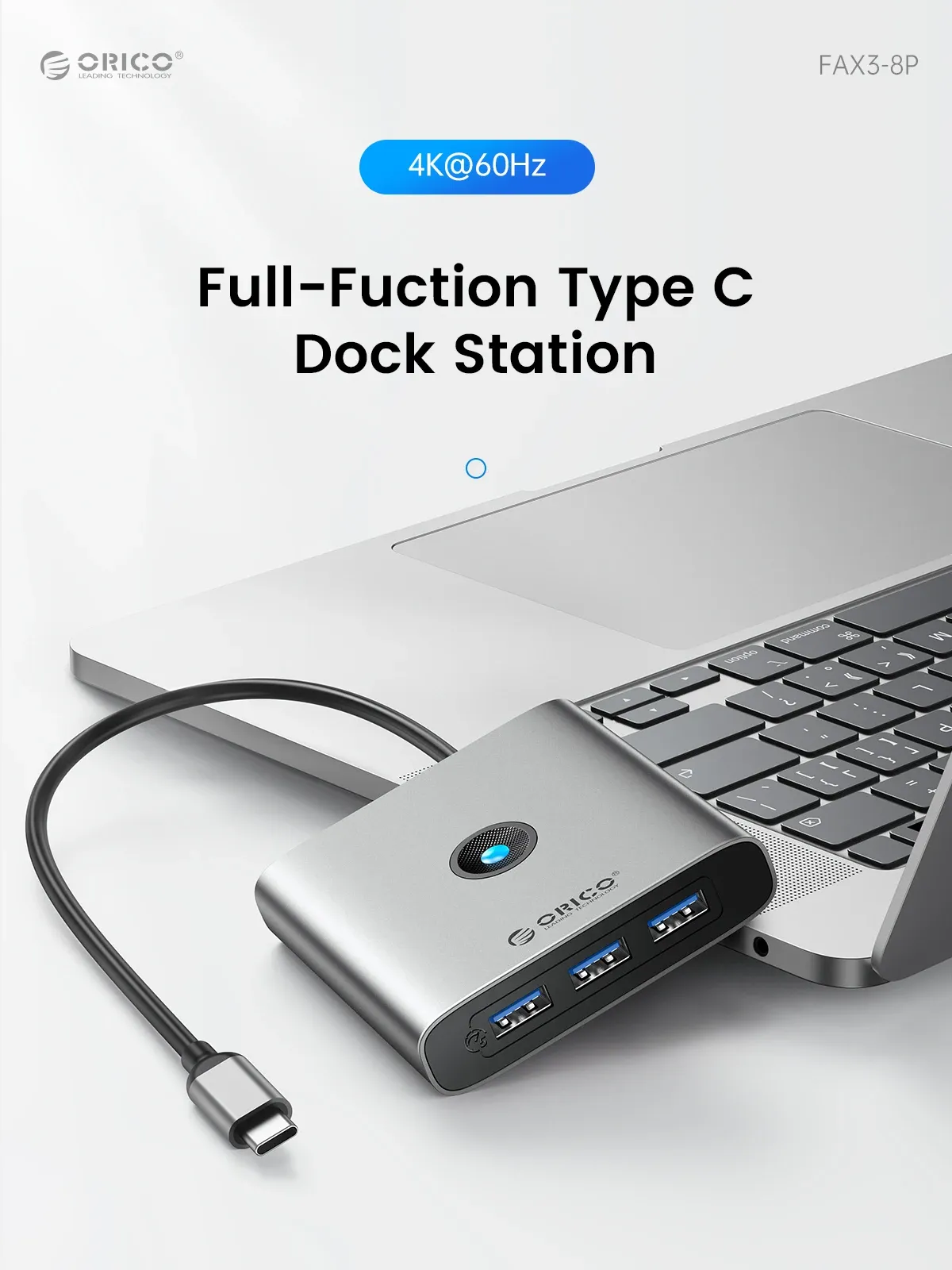 ORICO 8-in-1 USB-C Docking Hub with 4K60Hz HDMI and RJ45