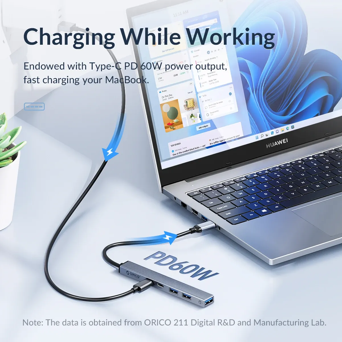 Orico Aluminum 4-Port USB-C Hub with PD60W and SD/TF Reader