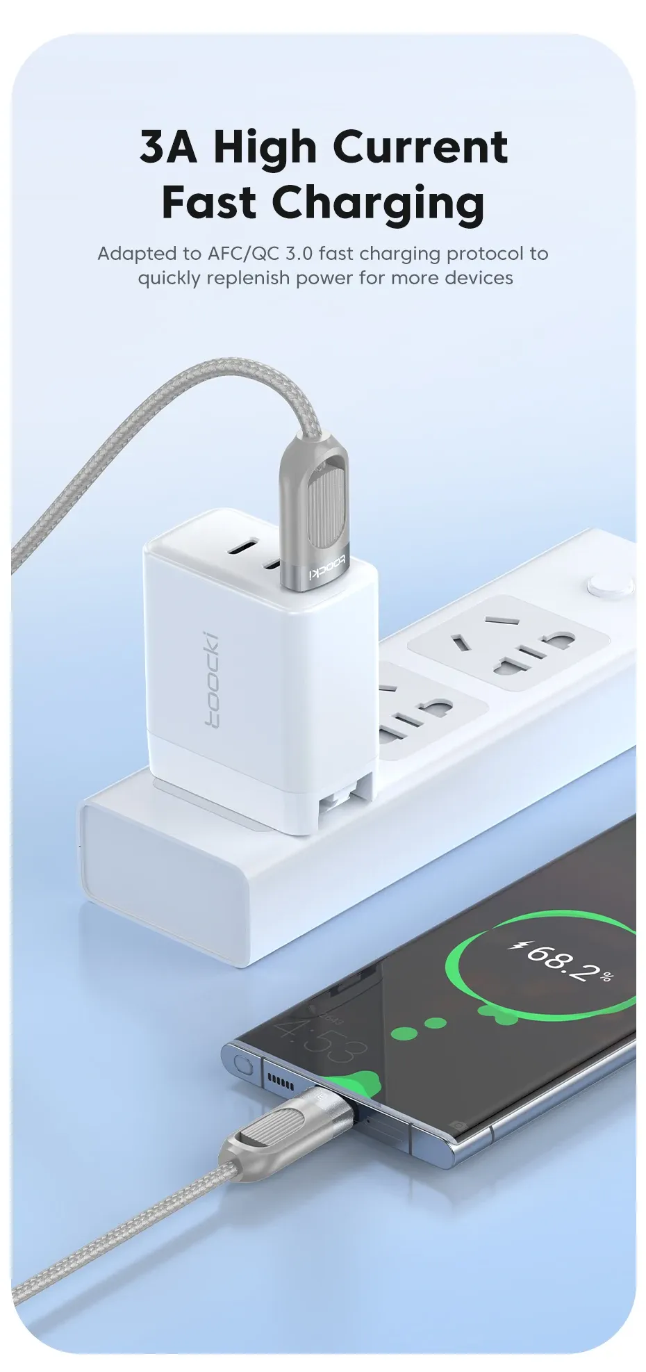 Toocki Spring-Braided USB-A to USB-C 3A Charging Cable