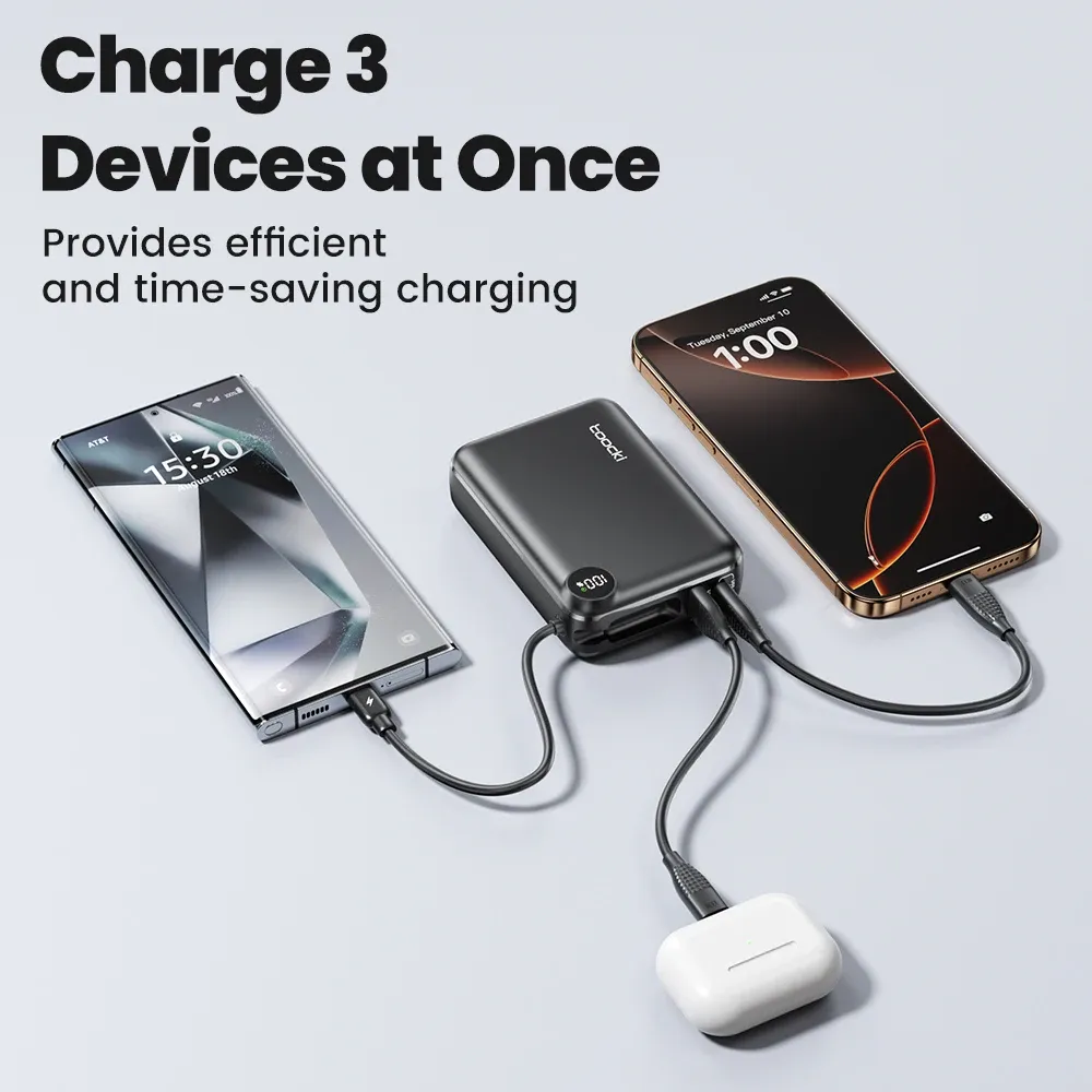 Toocki 20000mAh 22.5W Power Bank with Built-In Cable