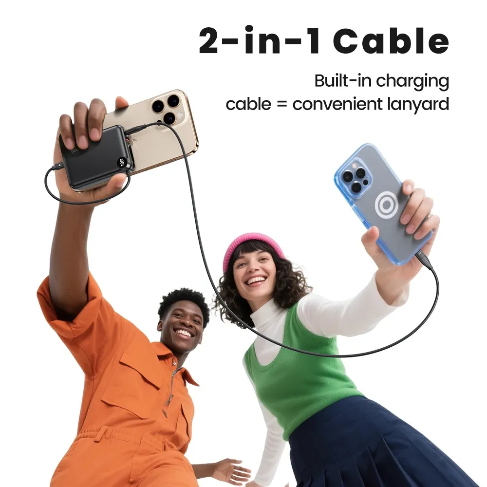 Toocki 20000mAh 22.5W Power Bank with Built-In Cable