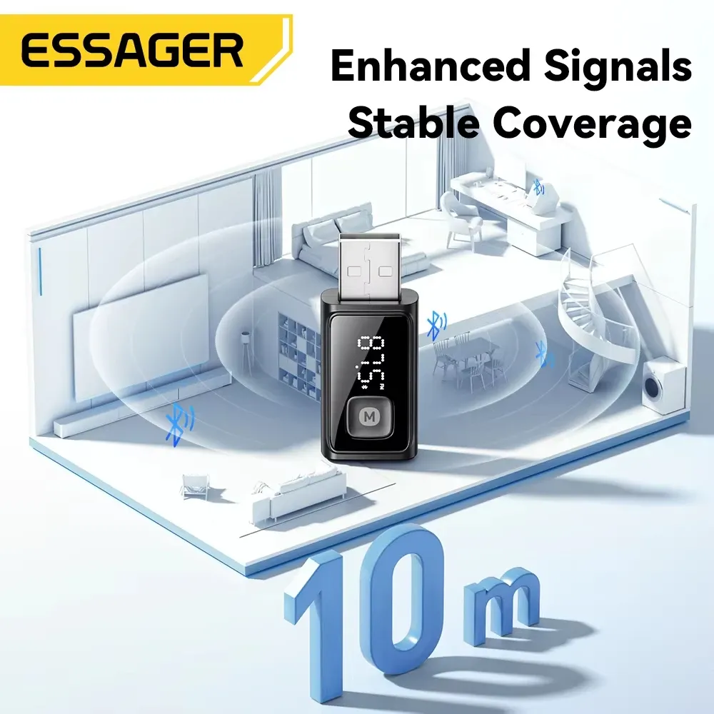 Essager Bluetooth 5.4 FM Car Audio Adapter with Handsfree Mic