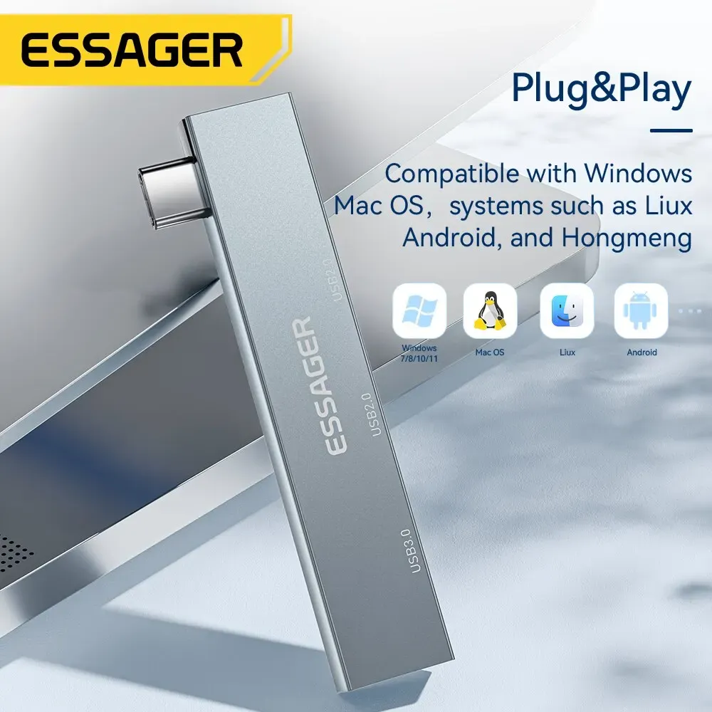 Essager 3-Port USB-C to USB 3.0 Hub Adapter