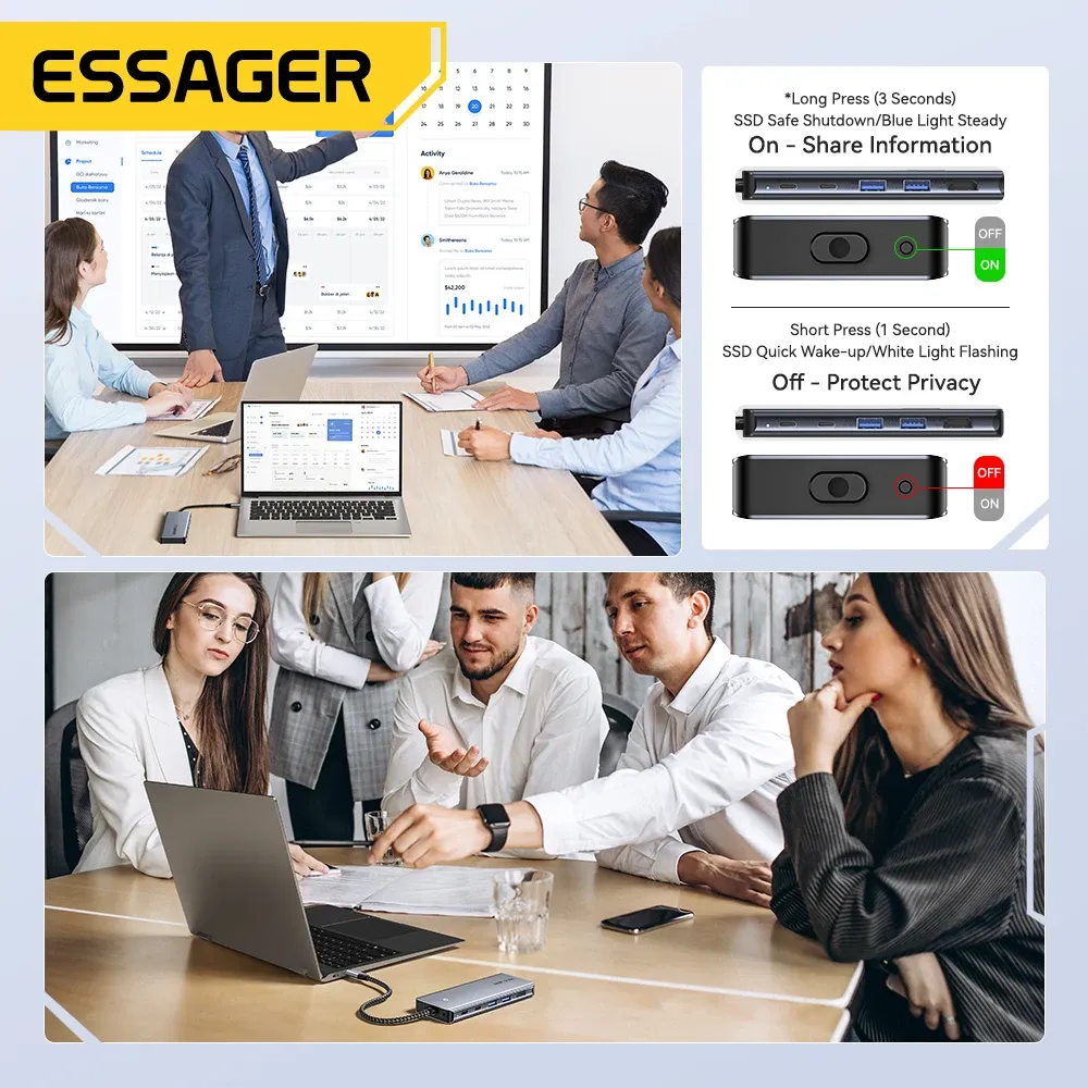 Essager 7-in-1 USB-C Hub with M.2 SSD Enclosure and 100W PD
