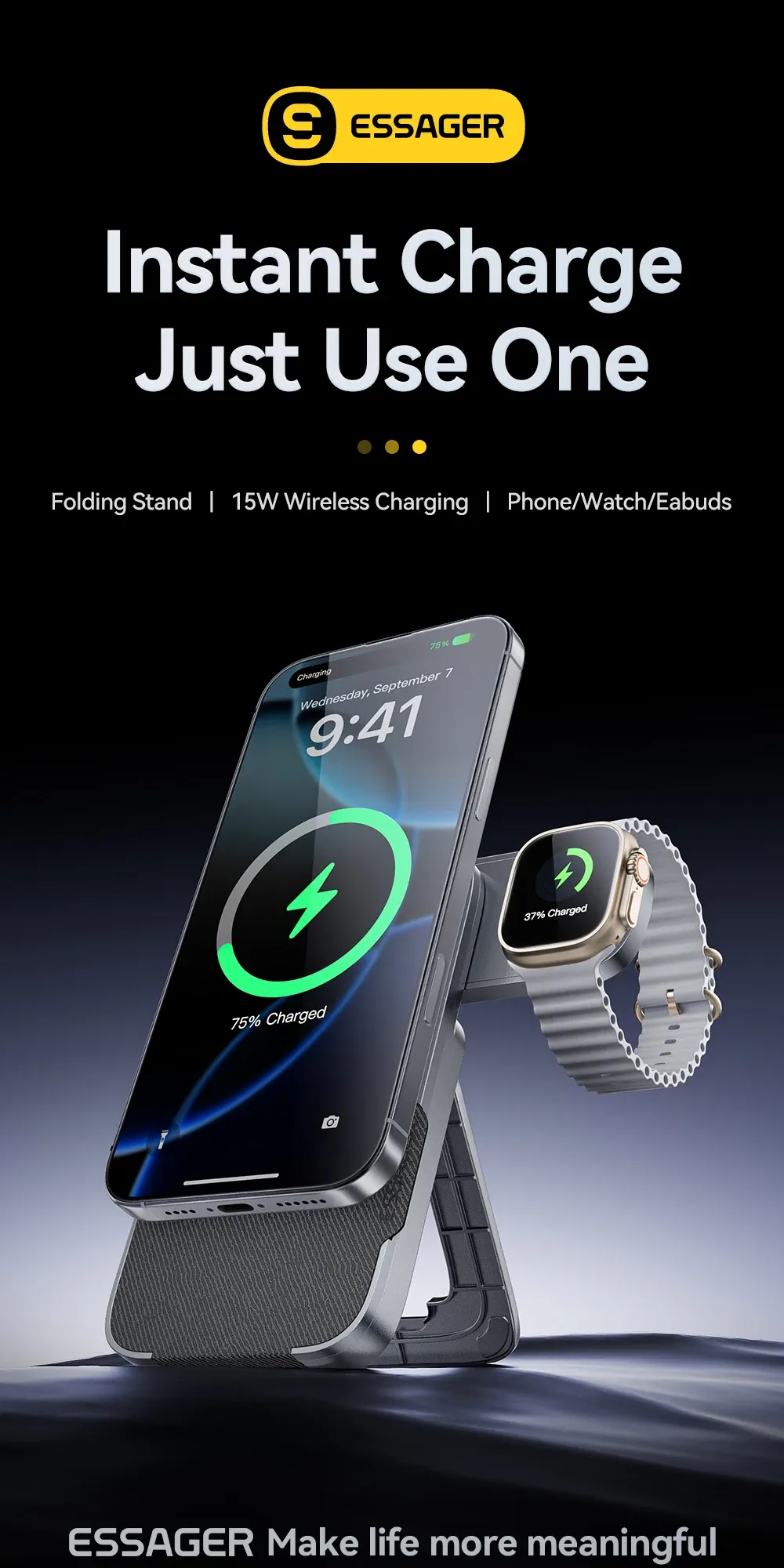 Essager 3-in-1 Foldable Magnetic Wireless Charging Stand