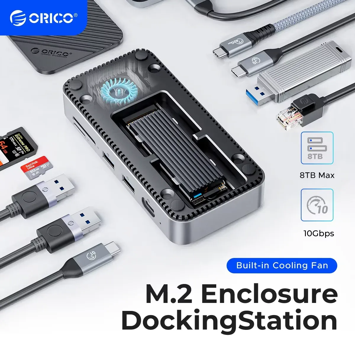 ORICO 9-in-1 USB-C Docking Hub with M.2 SSD Cooling