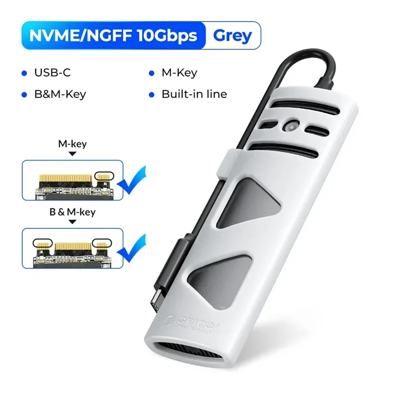 Orico Dual-Protocol M.2 SSD Enclosure with Built-In Type-C Cable