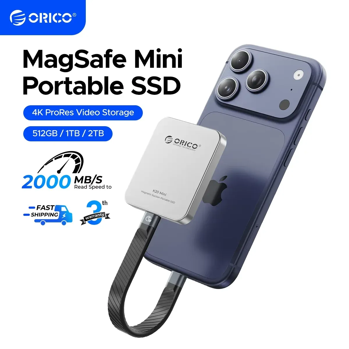 Orico K20Mini Magnetic External SSD for iPhone ProRes Recording