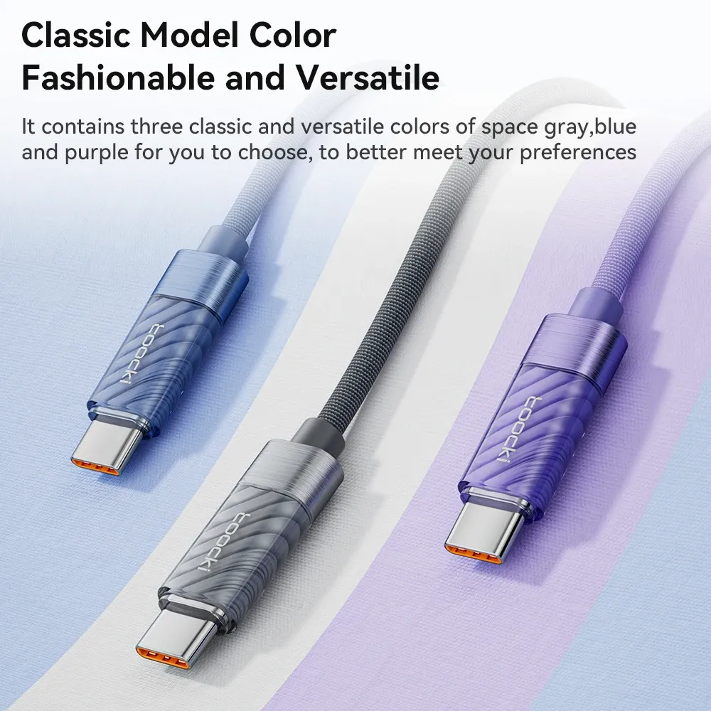 Toocki Transparent USB-C to USB-C Fast Charging Cable with Digital Display