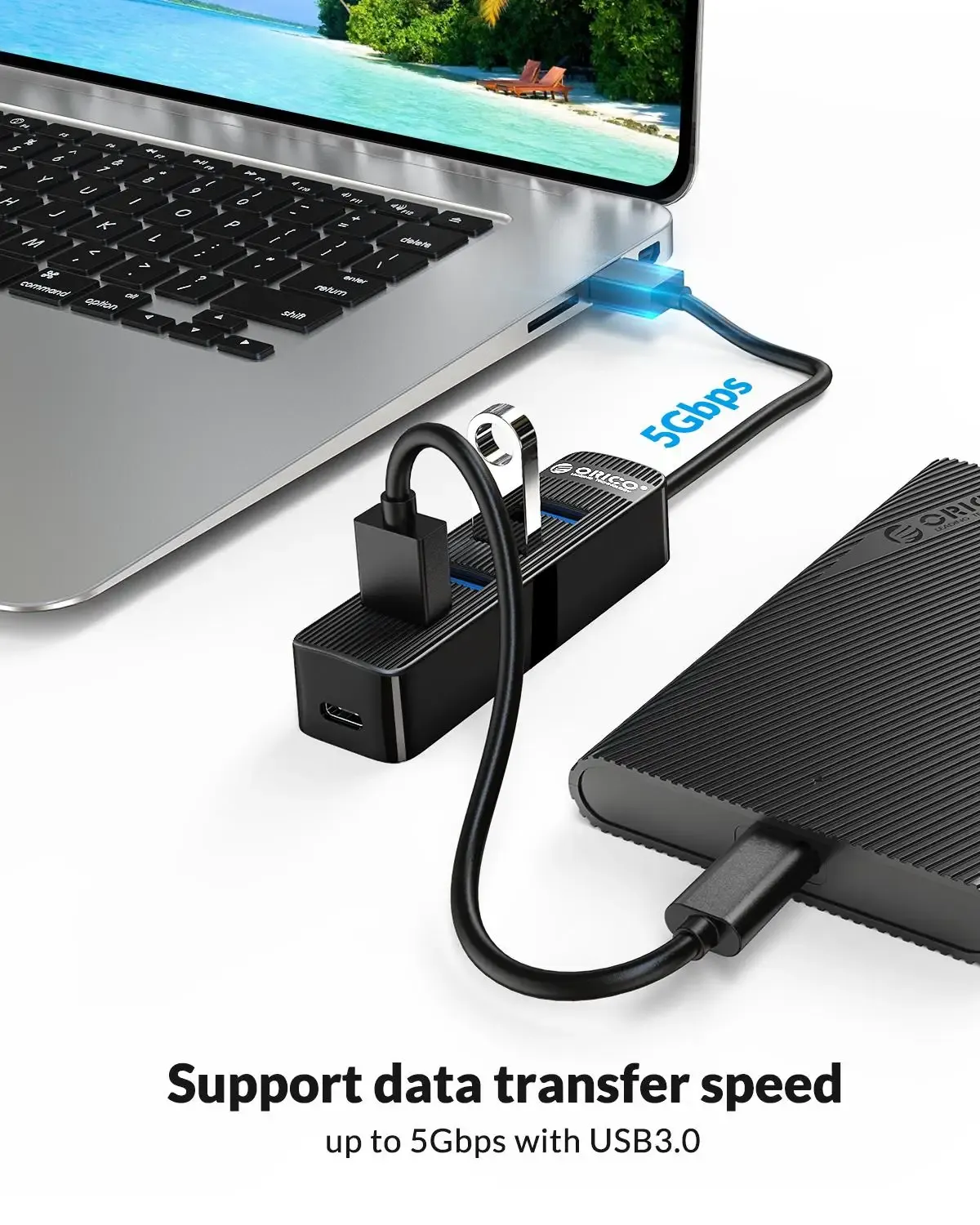 Orico 4-Port USB 3.0 Hub with Type-C Power Input