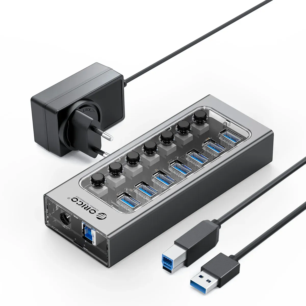 Orico Transparent 4-Port USB-C Hub with Power Input