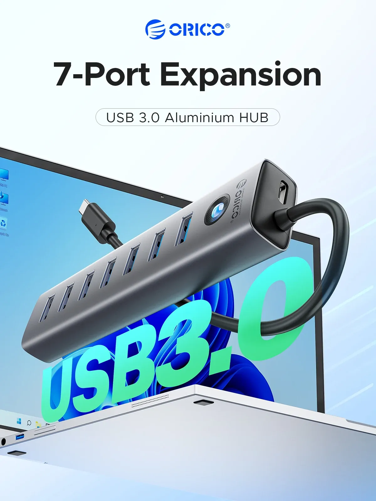 Orico 7-Port USB 3.0 Hub for USB-A and USB-C Devices