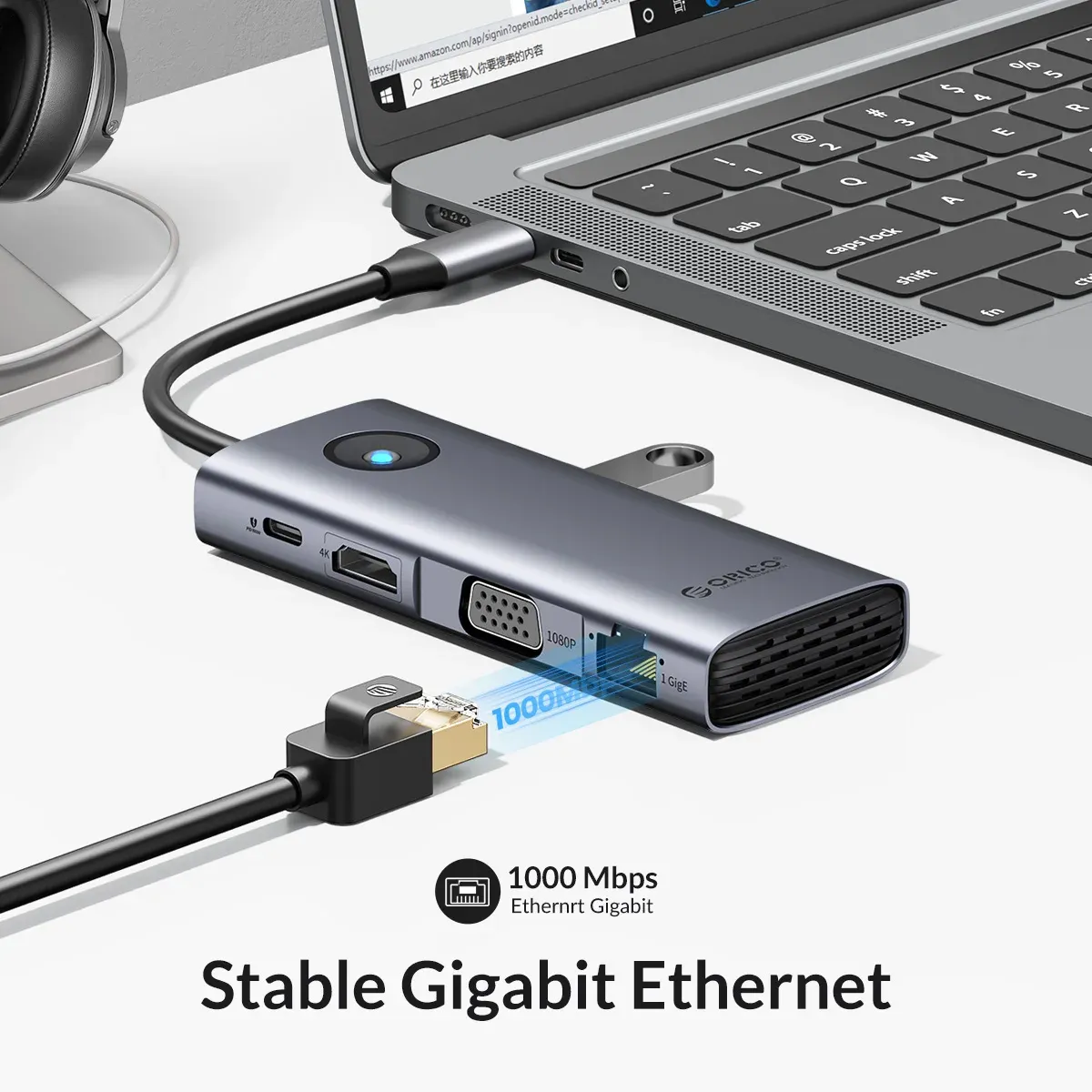 Orico 6-Port USB-C 4K60Hz Docking Hub with PD100W and RJ45