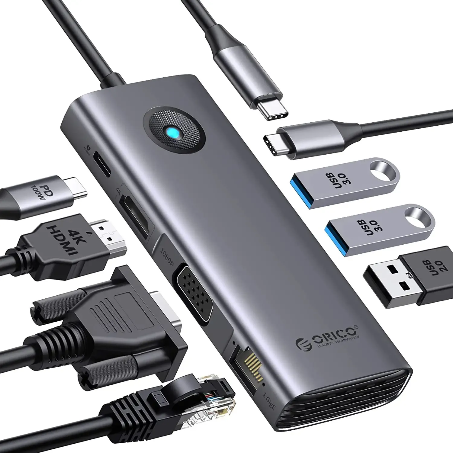 Orico 6-Port USB-C 4K60Hz Docking Hub with PD100W and RJ45