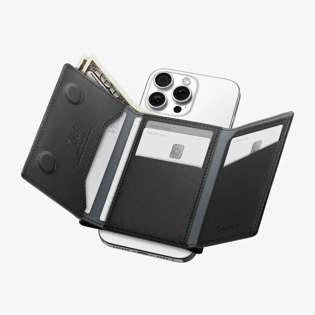 Spigen Magnetic Leather Fold Wallet Case for iPhone Pro Max
