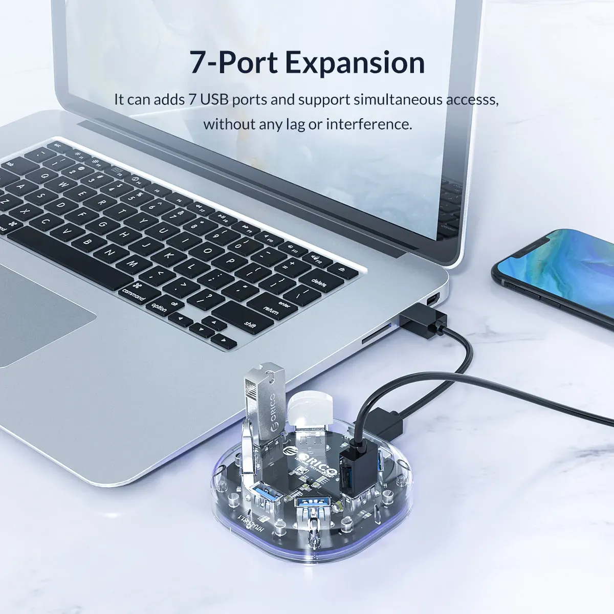 Orico Transparent 7-Port USB 3.0 Hub with Power Input